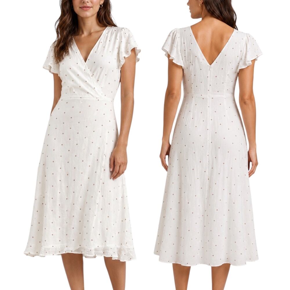 City Chic Polka Dot Sweet Doll Dress White Toffee Size S/ 16